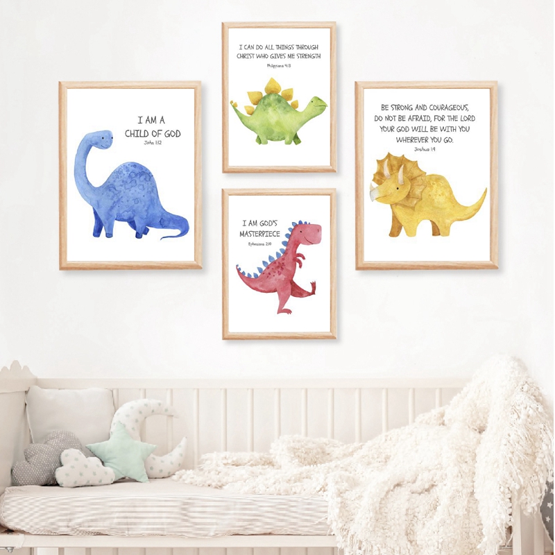 Baby Nursery Quotes - Kid's Bible Verse Quote Prints Dinosaur