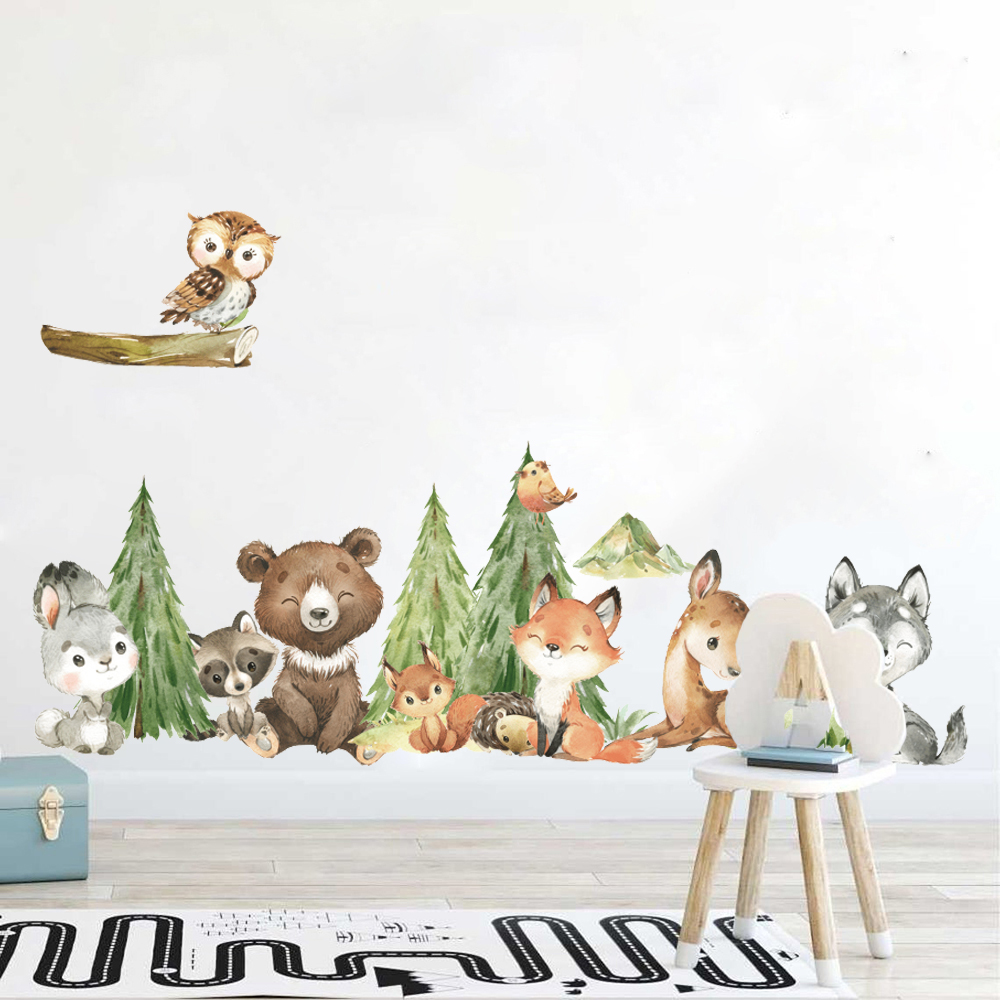 Baby Nursery Furniture - Cartoon Watercolor Forest Animal Wall Sticker
