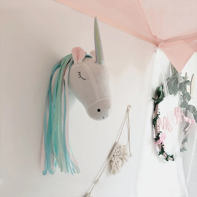 Baby Nursery Girl Room - Unicorn Plush Animal Head Wall Hanging