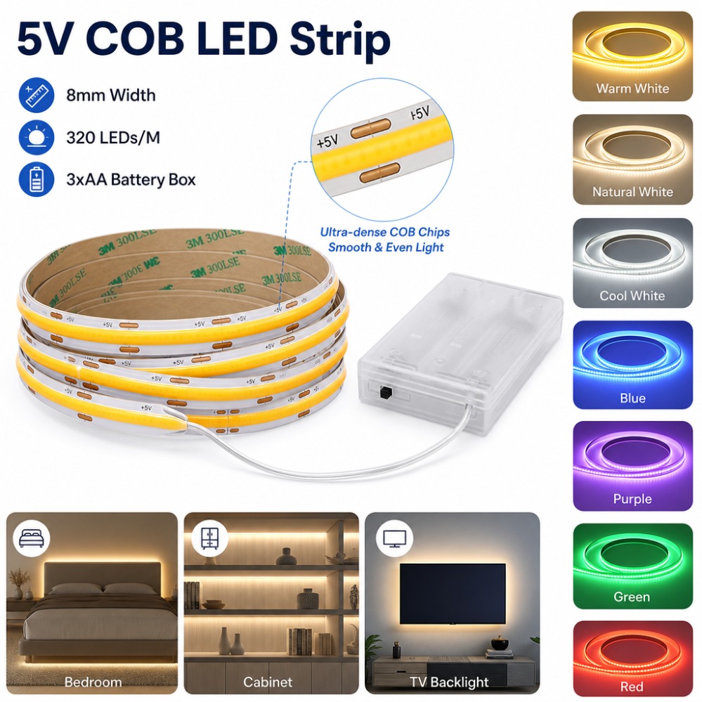 Drawer Dresser White - 3AA Battery 5V COB LED Strip
