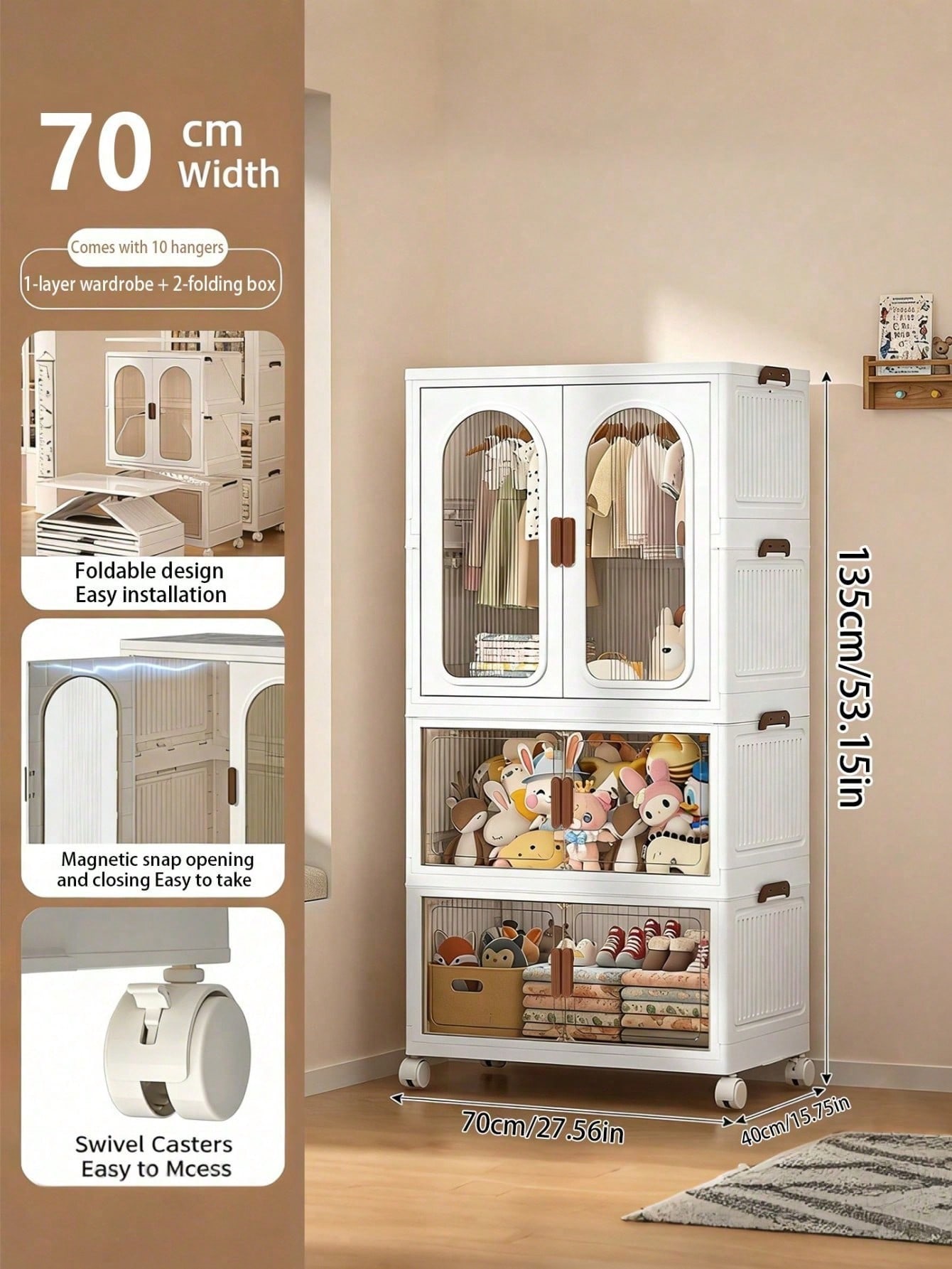 70cm 27.55 Inch Large Foldable - Drawer Dresser White recension och pris