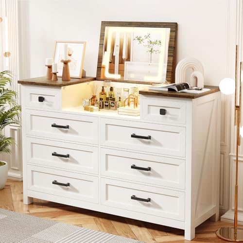 Dresser with LED Mirror, 8 Dra - Drawer Dresser White recension och pris