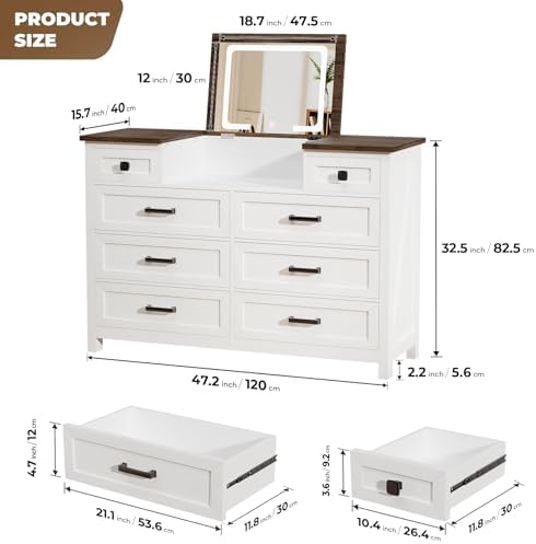 Dresser with LED Mirror, 8 Dra - Drawer Dresser White recension och pris