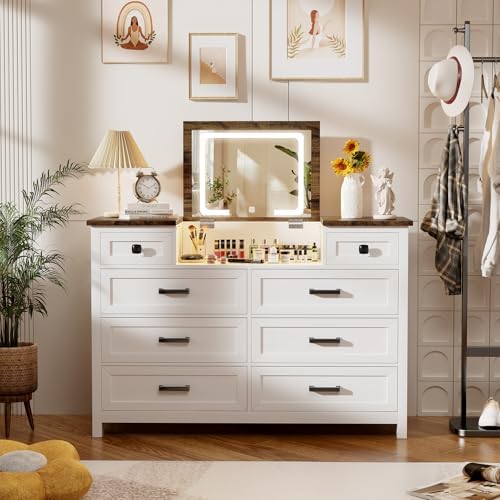 Dresser with LED Mirror, 8 Dra - Drawer Dresser White recension och pris